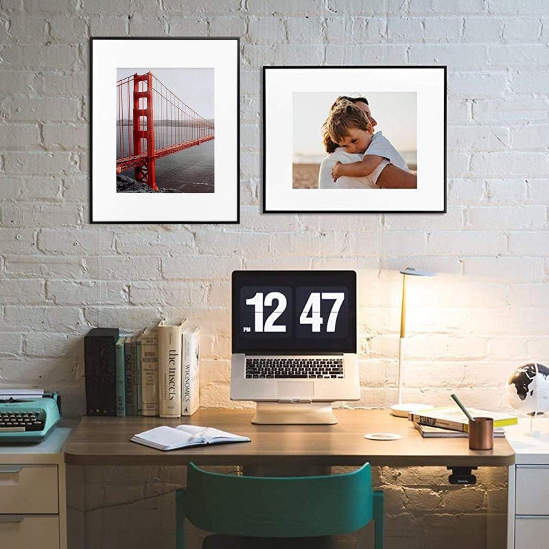 Frametory, 11x14 Aluminum Picture Frame - 11 x 14 Black Frame with Removable Mat for 8 x 10 Photo - 14 by 11 Durable Metal Frame with Real Glass - Sawtooth Hanger for Easy Wall Display - 1 Pack - Image 3